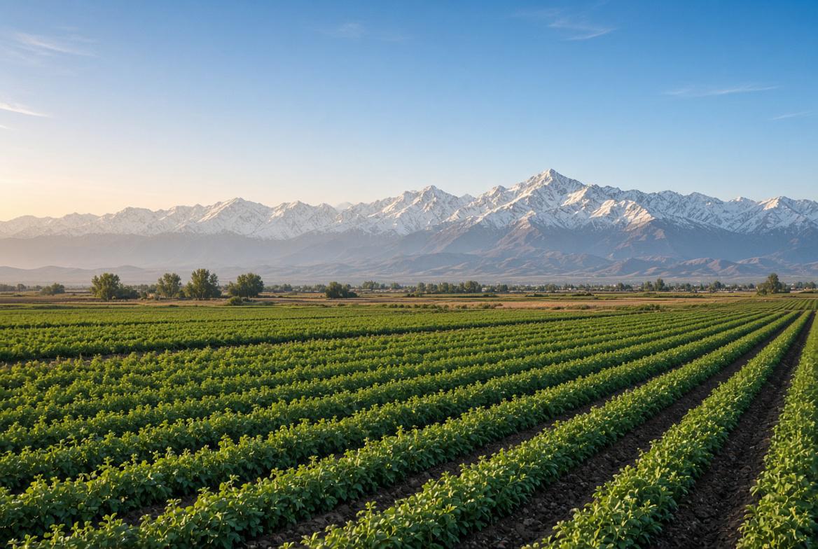 Iranian herb farms with mountain view